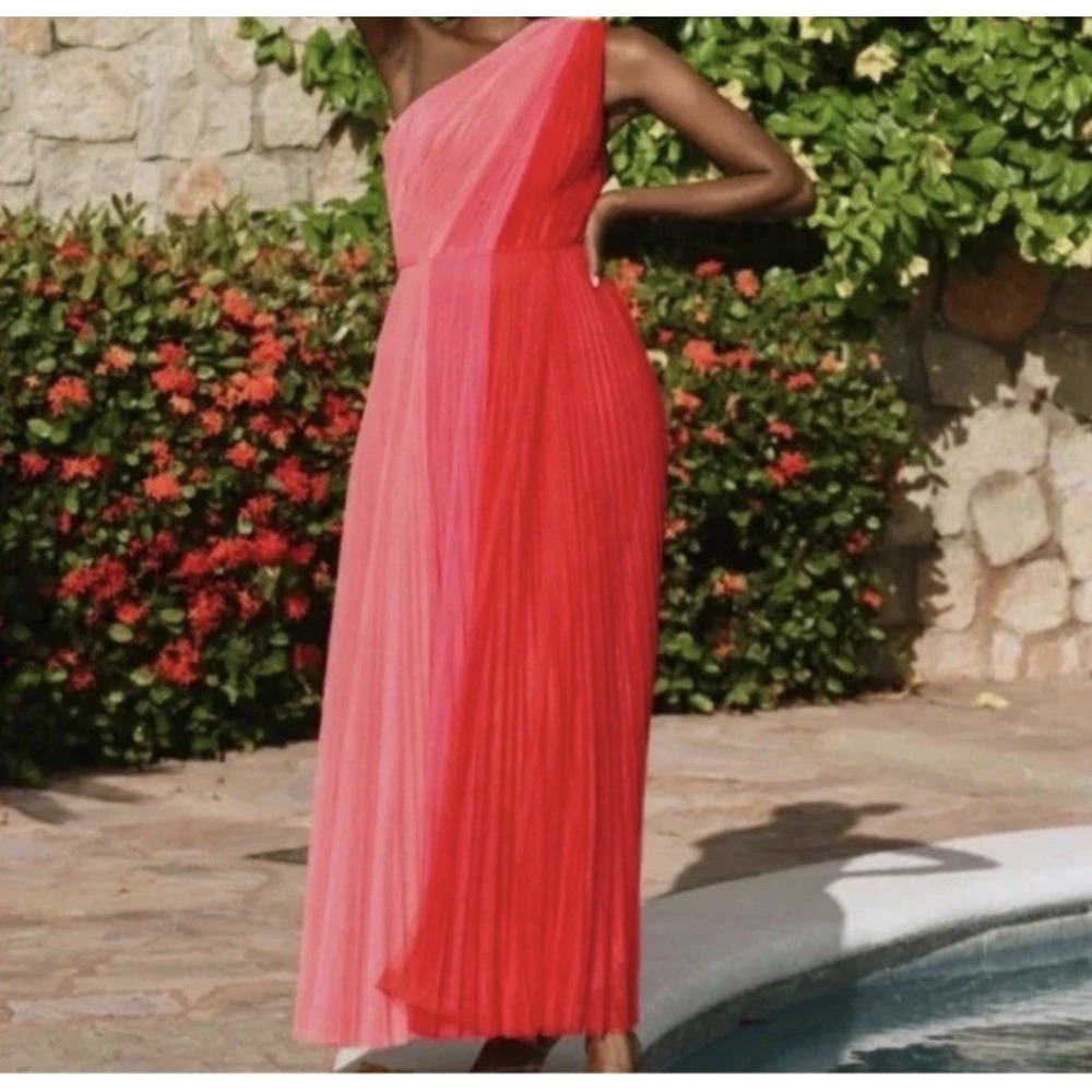 Hutch Tarina One-Shoulder Tulle Maxi Dress Pink Colorblock Res Gown Size 18W